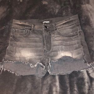 Distressed black shorts